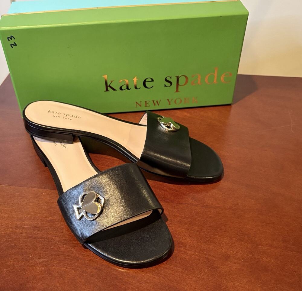 kate spade new york Black Logo Slide Sandals Slip On Open Toe Women’s 9M